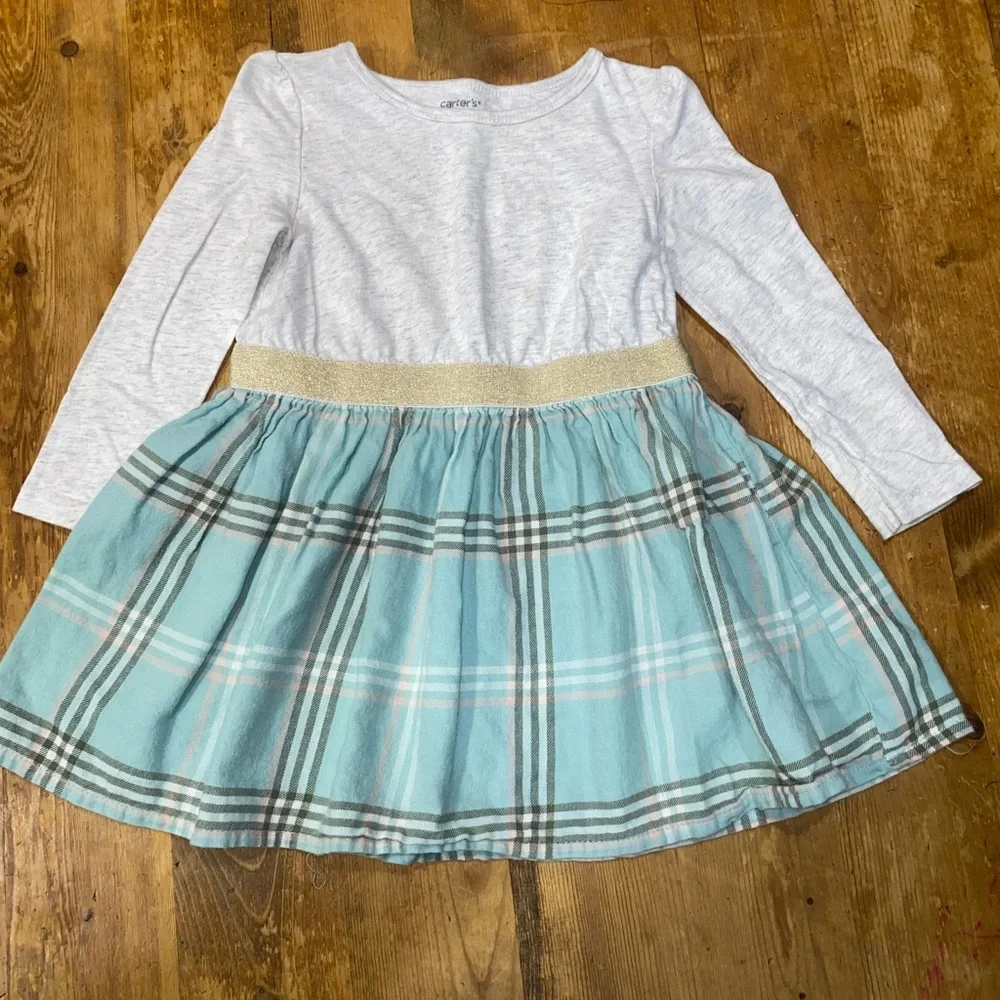 24M Carter's Plaid Green and Creme Toddler Jersey Plaid Dress
